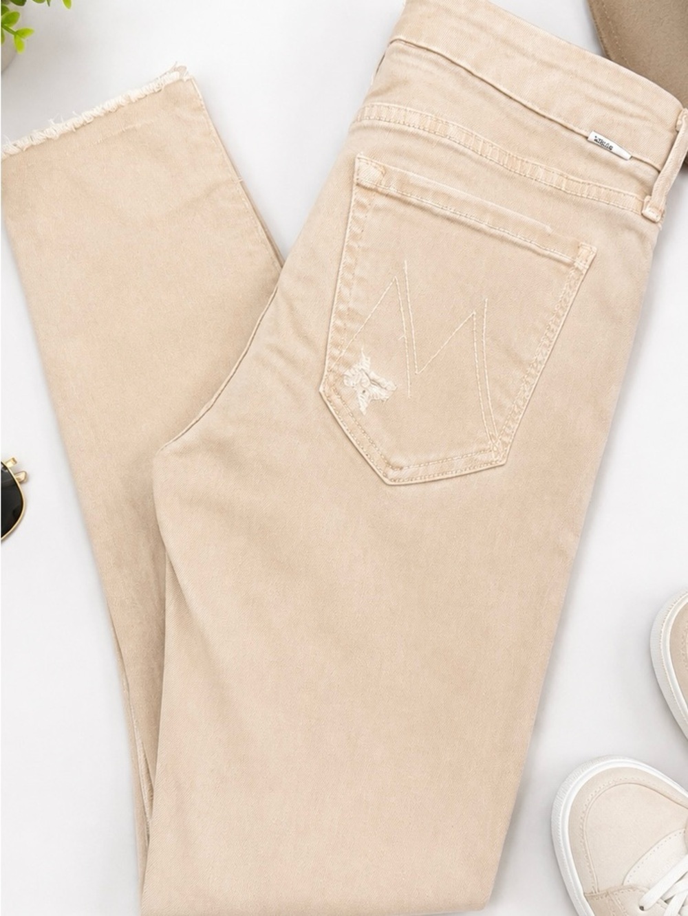 MOTHER Looker Zip Fray Jeans 27 Burlap Ankle Skinny Raw Hem